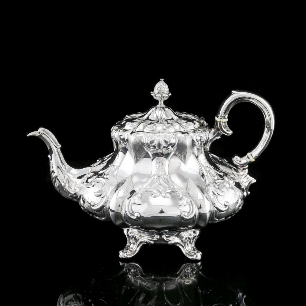 Antique Solid Silver Victorian Tea Set with Beautiful Chased Decoration - Roberts & Slater 1849 View IV