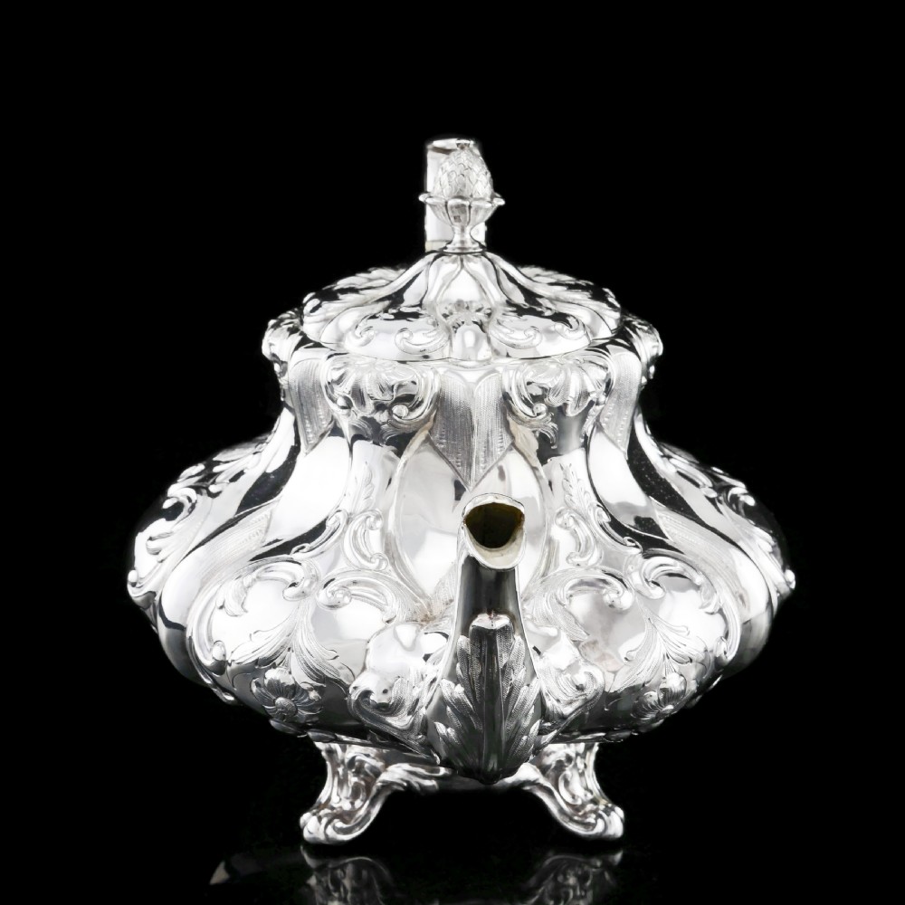 Antique Solid Silver Victorian Tea Set with Beautiful Chased Decoration - Roberts & Slater 1849 View V