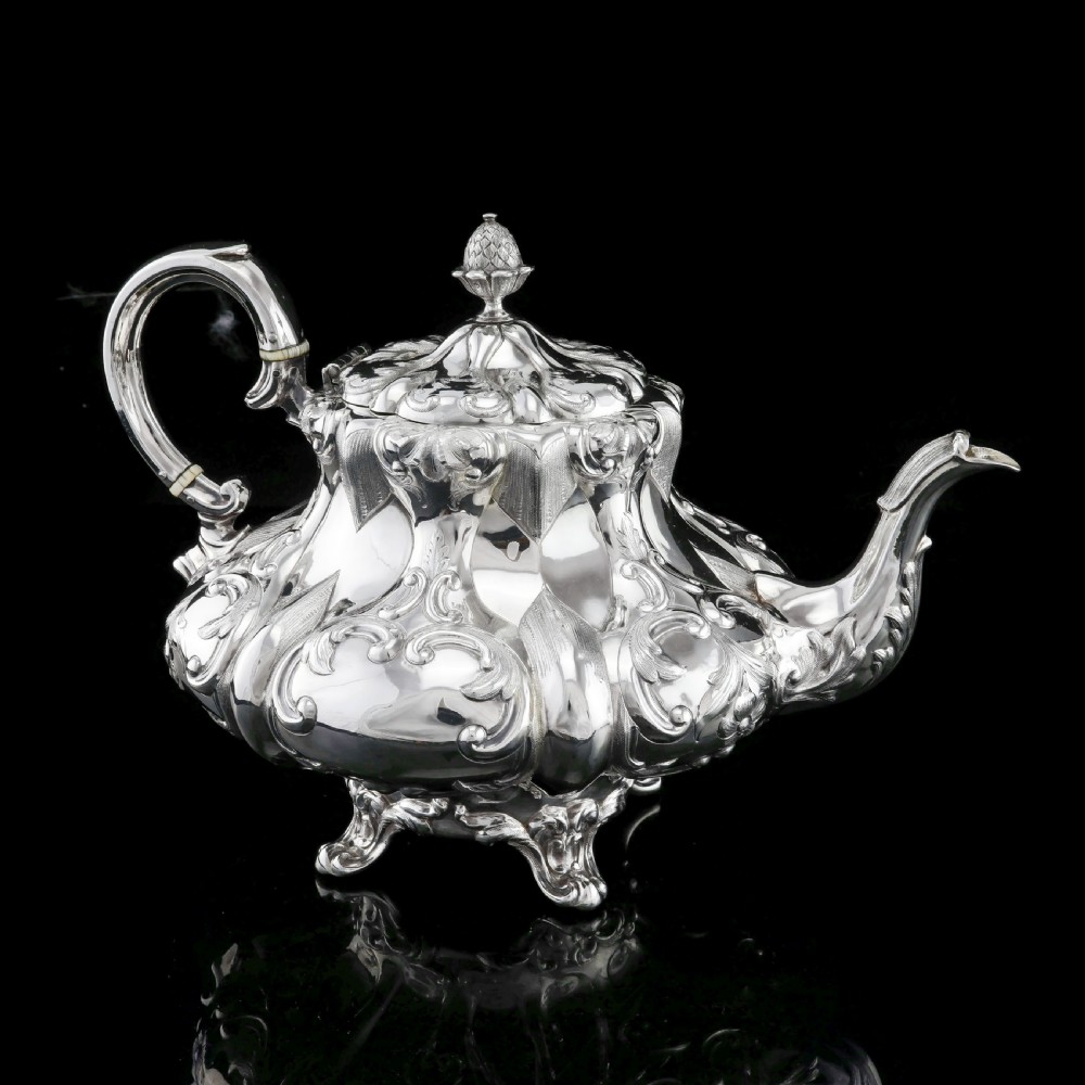 Antique Solid Silver Victorian Tea Set with Beautiful Chased Decoration - Roberts & Slater 1849 View VI