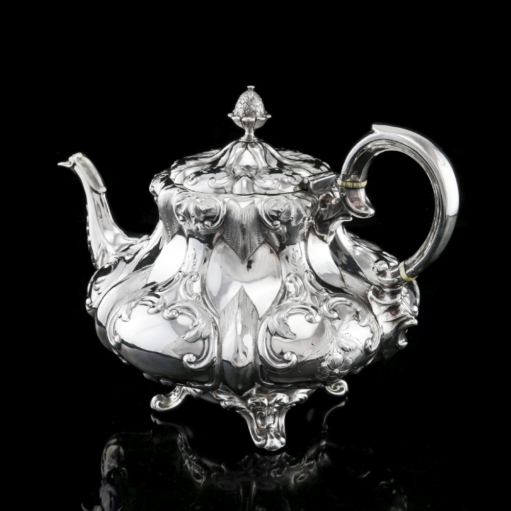 Antique Solid Silver Victorian Tea Set with Beautiful Chased Decoration - Roberts & Slater 1849 View VII