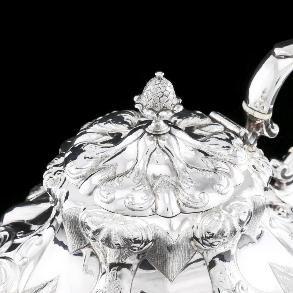 Antique Solid Silver Victorian Tea Set with Beautiful Chased Decoration - Roberts & Slater 1849 View X