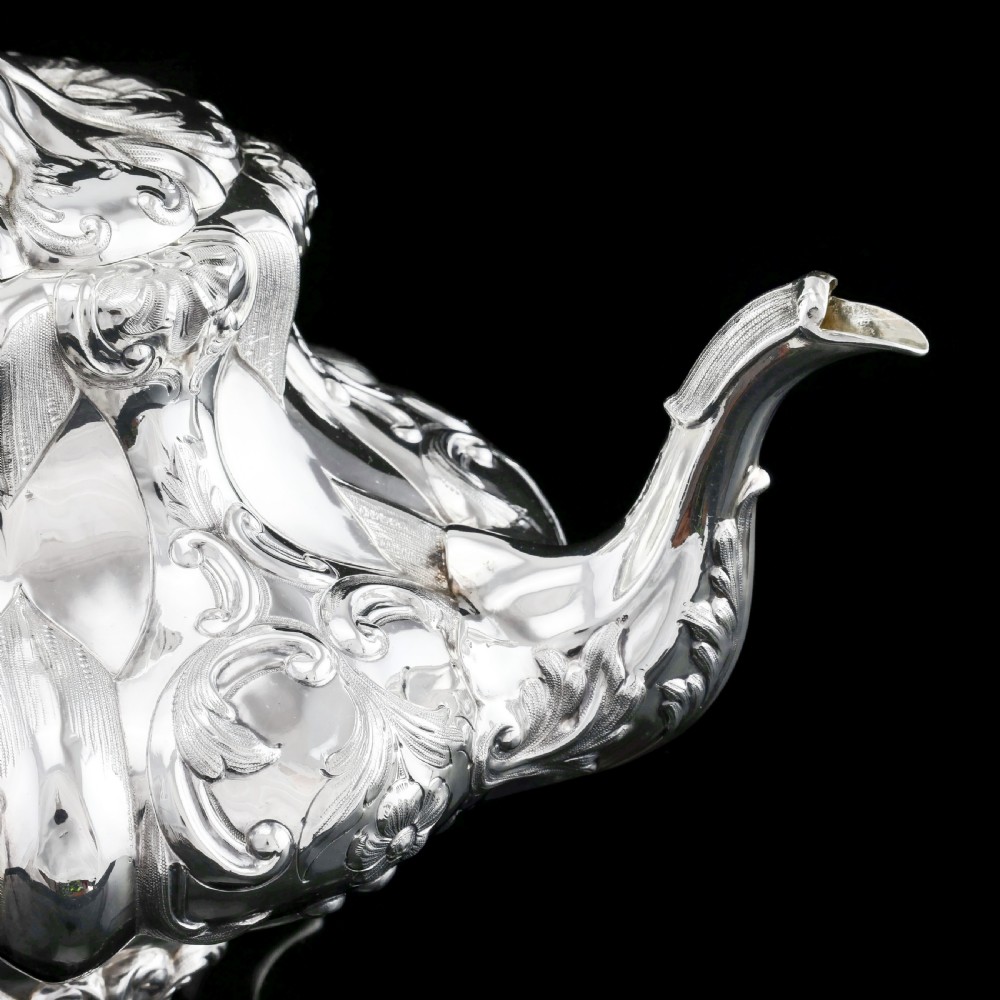 Antique Solid Silver Victorian Tea Set with Beautiful Chased Decoration - Roberts & Slater 1849 View XI