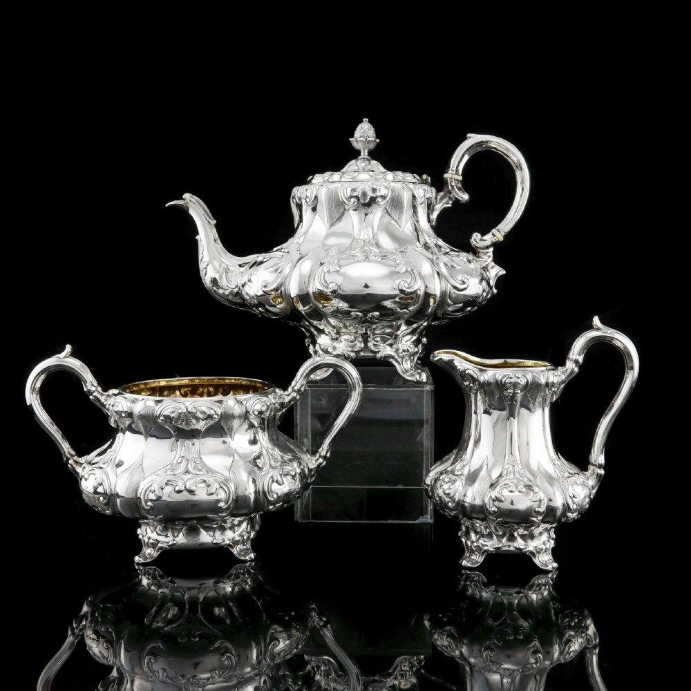Antique Solid Silver Victorian Tea Set with Beautiful Chased Decoration - Roberts & Slater 1849 View XXVIII