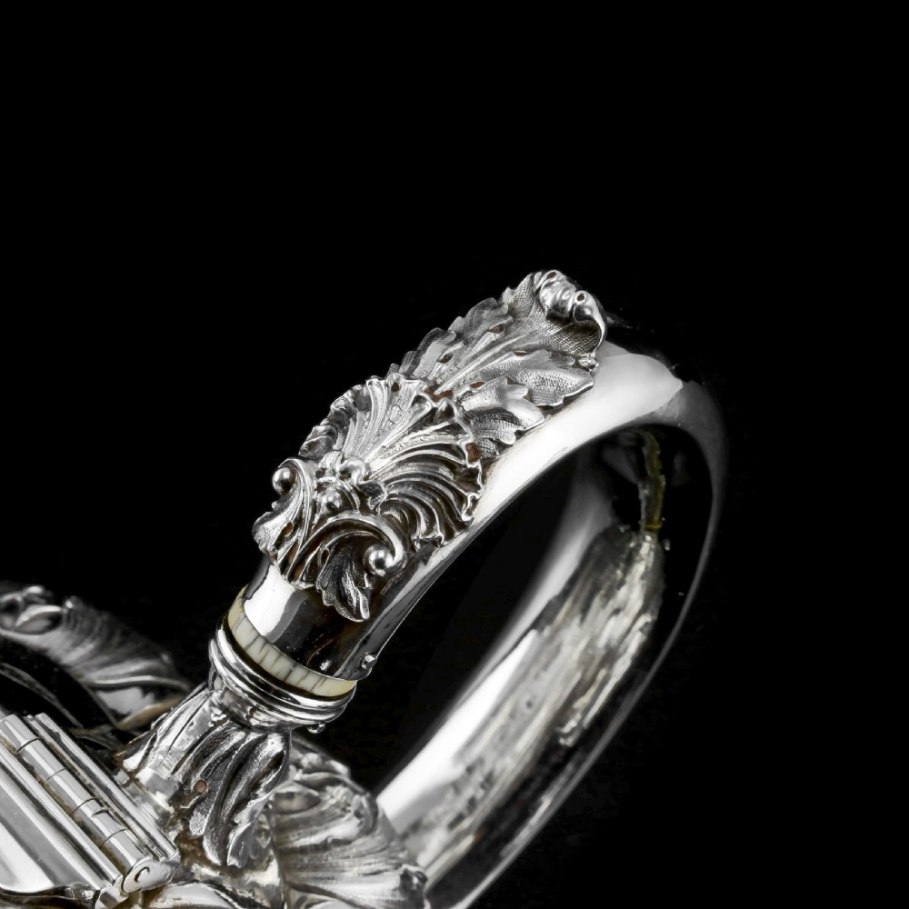 Antique Solid Silver Georgian Tea Set, 'Melon Shaped' with Floral Chasing - Robert Hennell 1826 View VIII