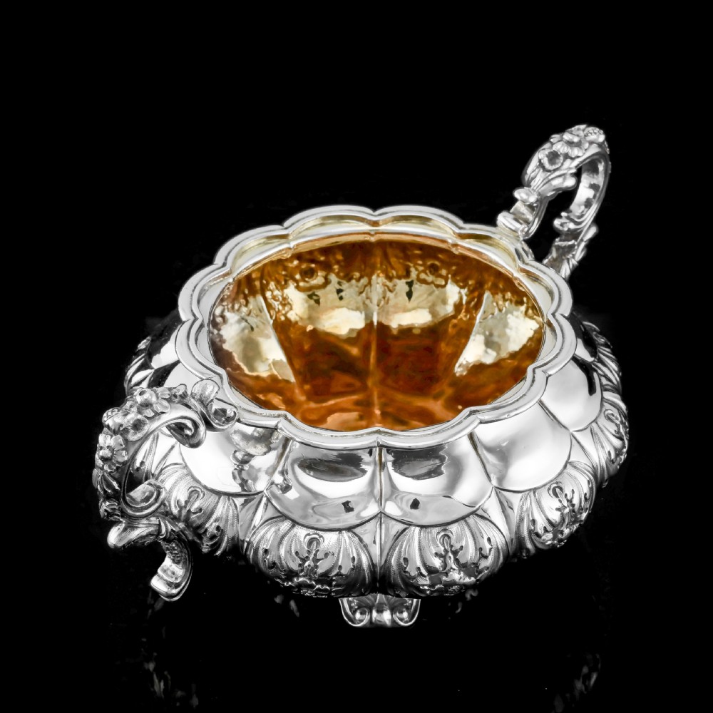 Antique Solid Silver Georgian Tea Set, 'Melon Shaped' with Floral Chasing - Robert Hennell 1826 View XII