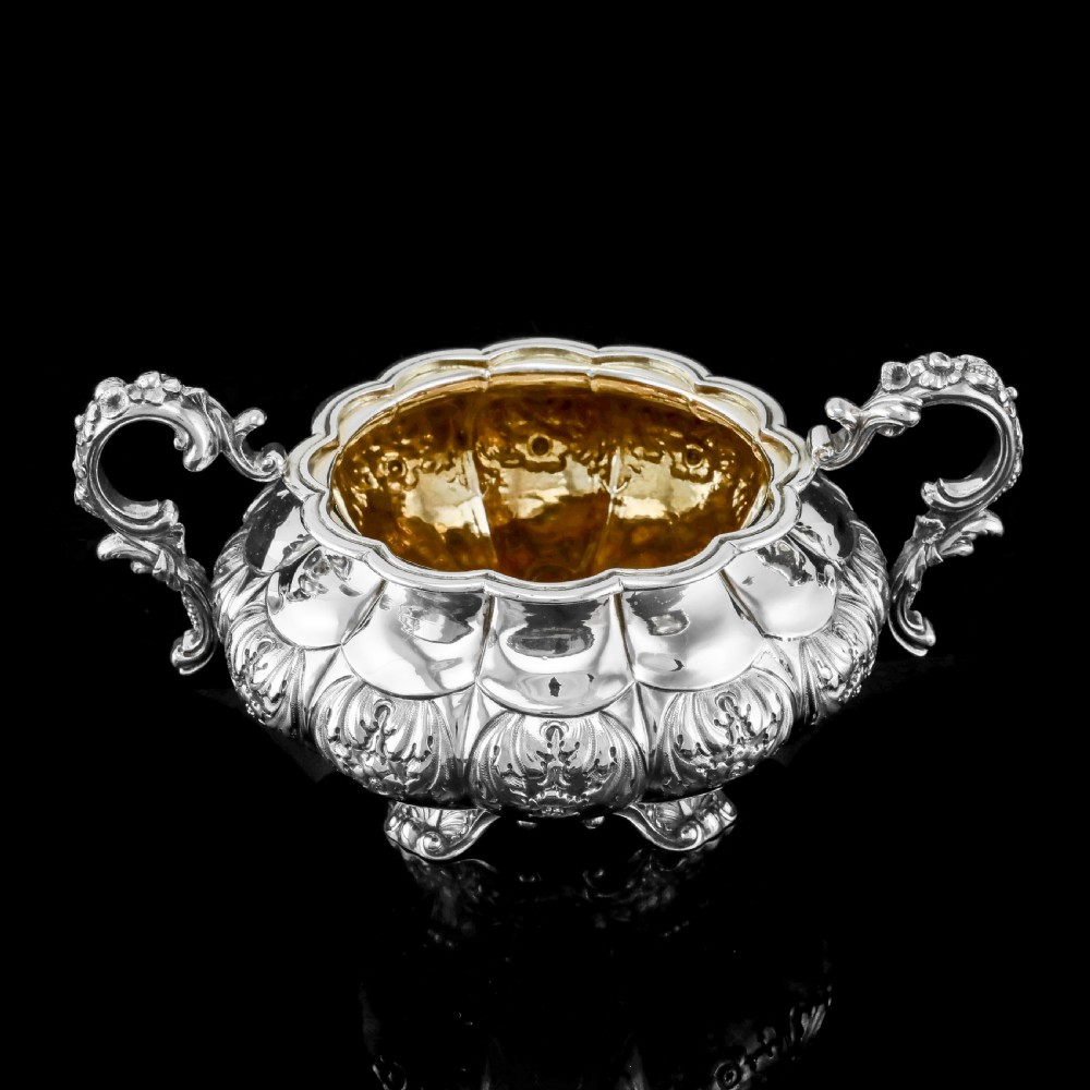 Antique Solid Silver Georgian Tea Set, 'Melon Shaped' with Floral Chasing - Robert Hennell 1826 View XIII