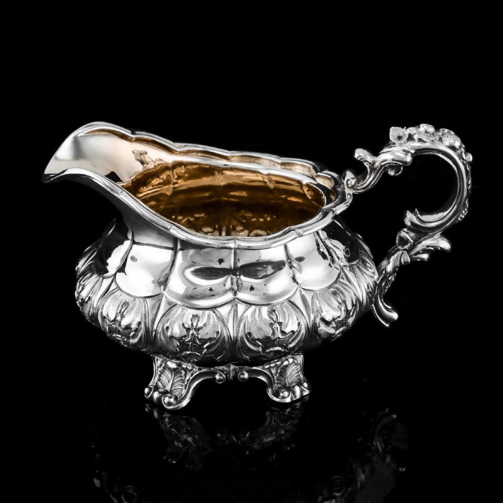 Antique Solid Silver Georgian Tea Set, 'Melon Shaped' with Floral Chasing - Robert Hennell 1826 View XVIII