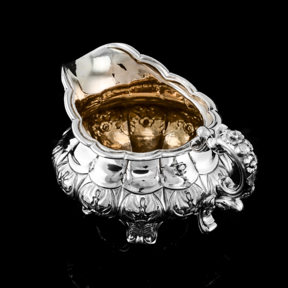Antique Solid Silver Georgian Tea Set, 'Melon Shaped' with Floral Chasing - Robert Hennell 1826 View XIX