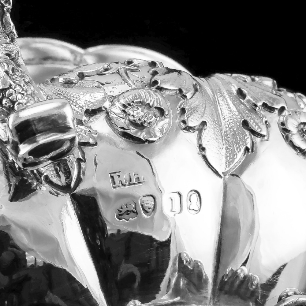 Antique Solid Silver Georgian Tea Set, 'Melon Shaped' with Floral Chasing - Robert Hennell 1826 View XXIII