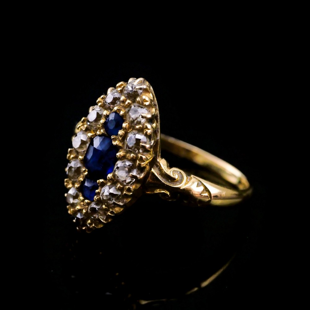 A Marvellous Victorian 18K Gold Sapphire & Diamond Navette Ring View VII