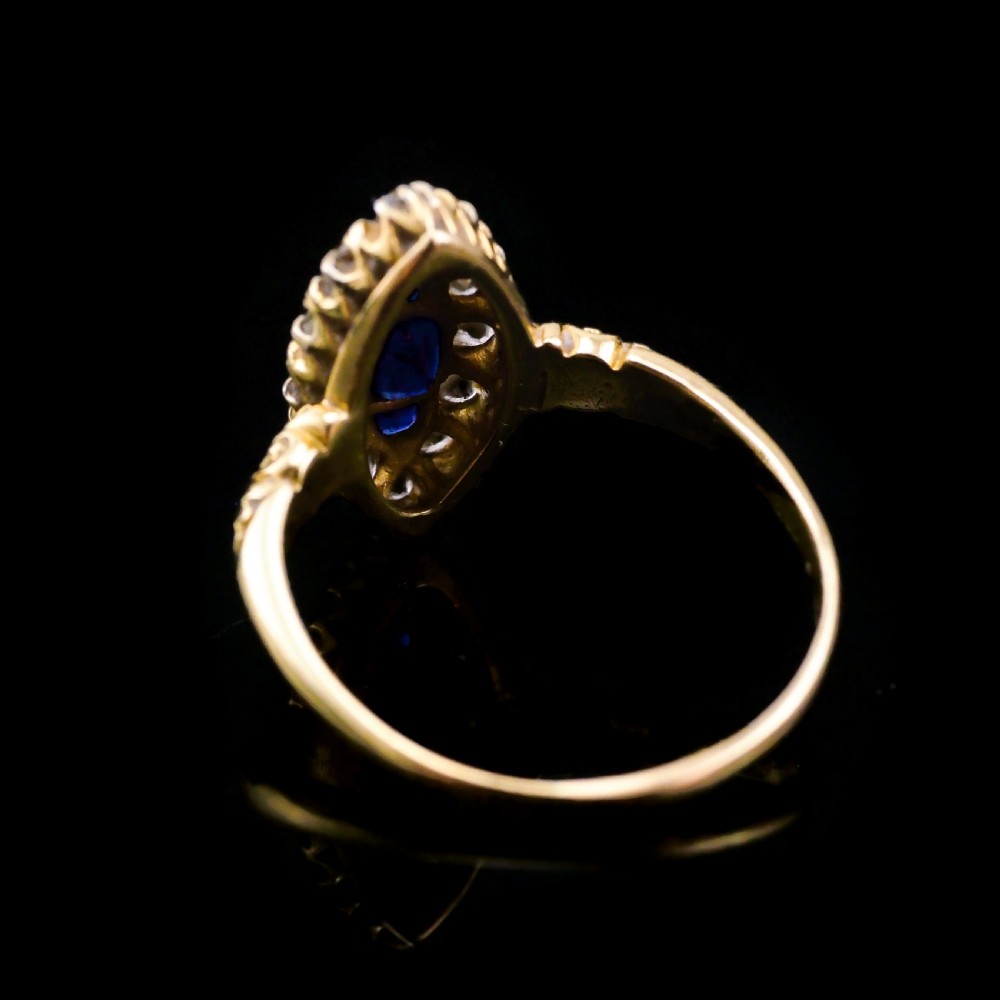 A Marvellous Victorian 18K Gold Sapphire & Diamond Navette Ring View VIII