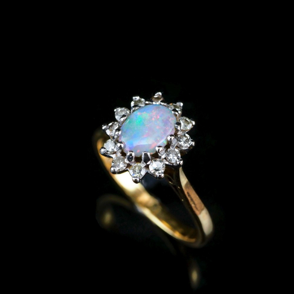 A Stunning Vintage 18K Gold Opal & Diamond Cluster Ring View VII