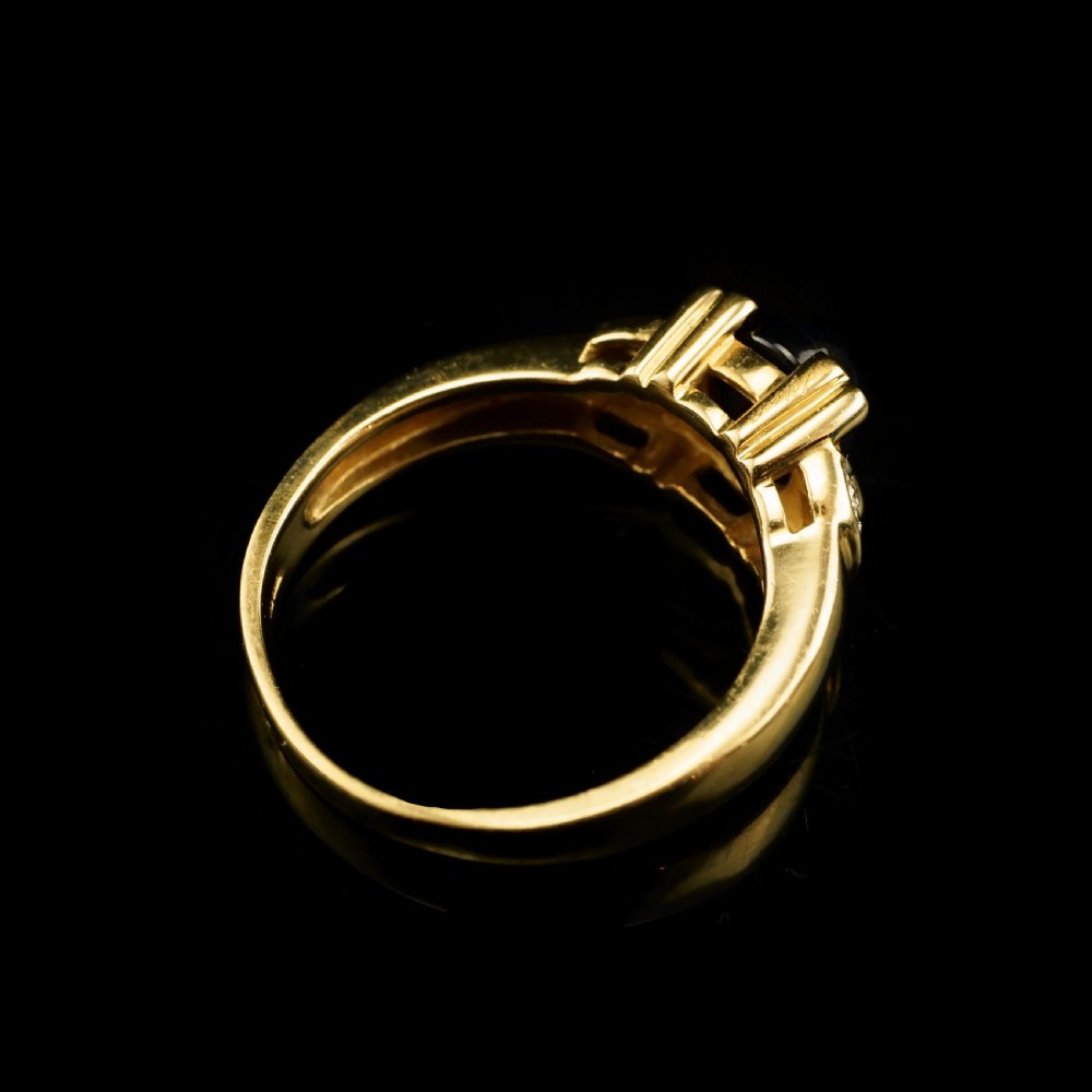 A Stylish Vintage 9K Gold Sapphire Cabochon and Diamond Ring View XVI