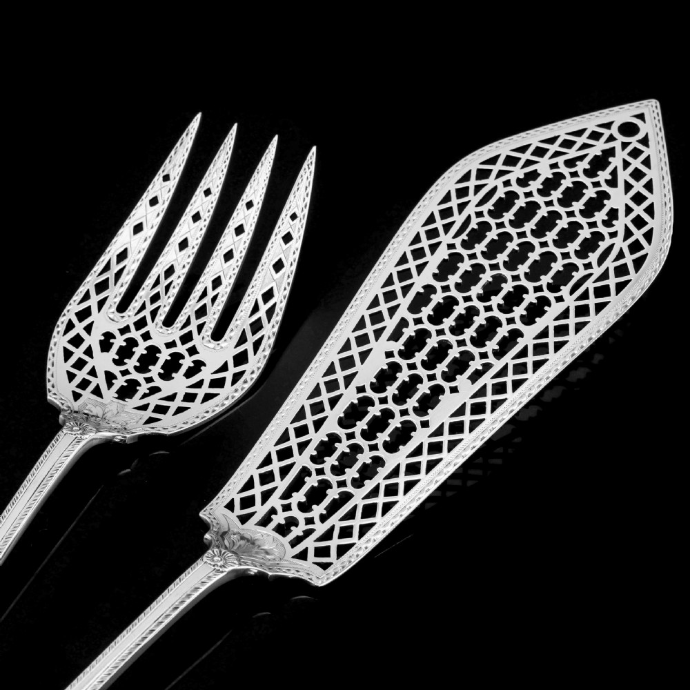 A Rare Victorian Solid Silver Hand-Pierced Fish Server Set - Martin Hall & Co. 1863 View II