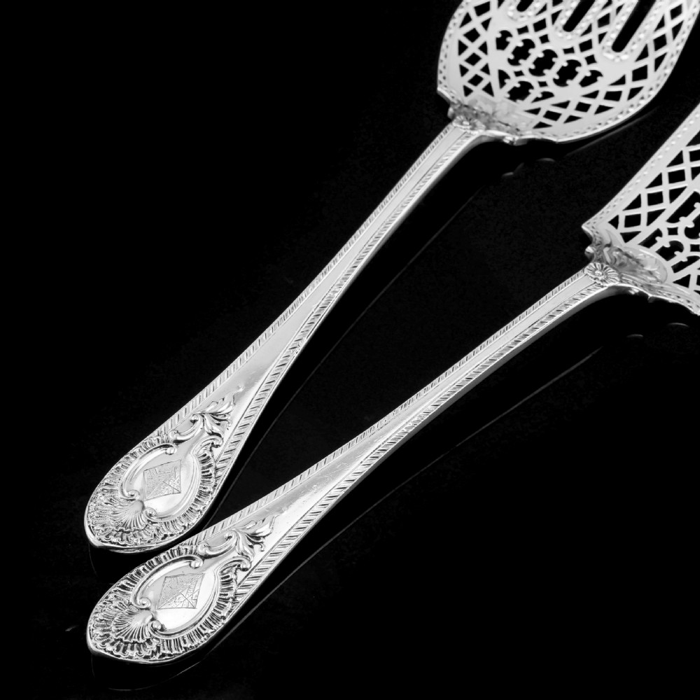A Rare Victorian Solid Silver Hand-Pierced Fish Server Set - Martin Hall & Co. 1863 View III