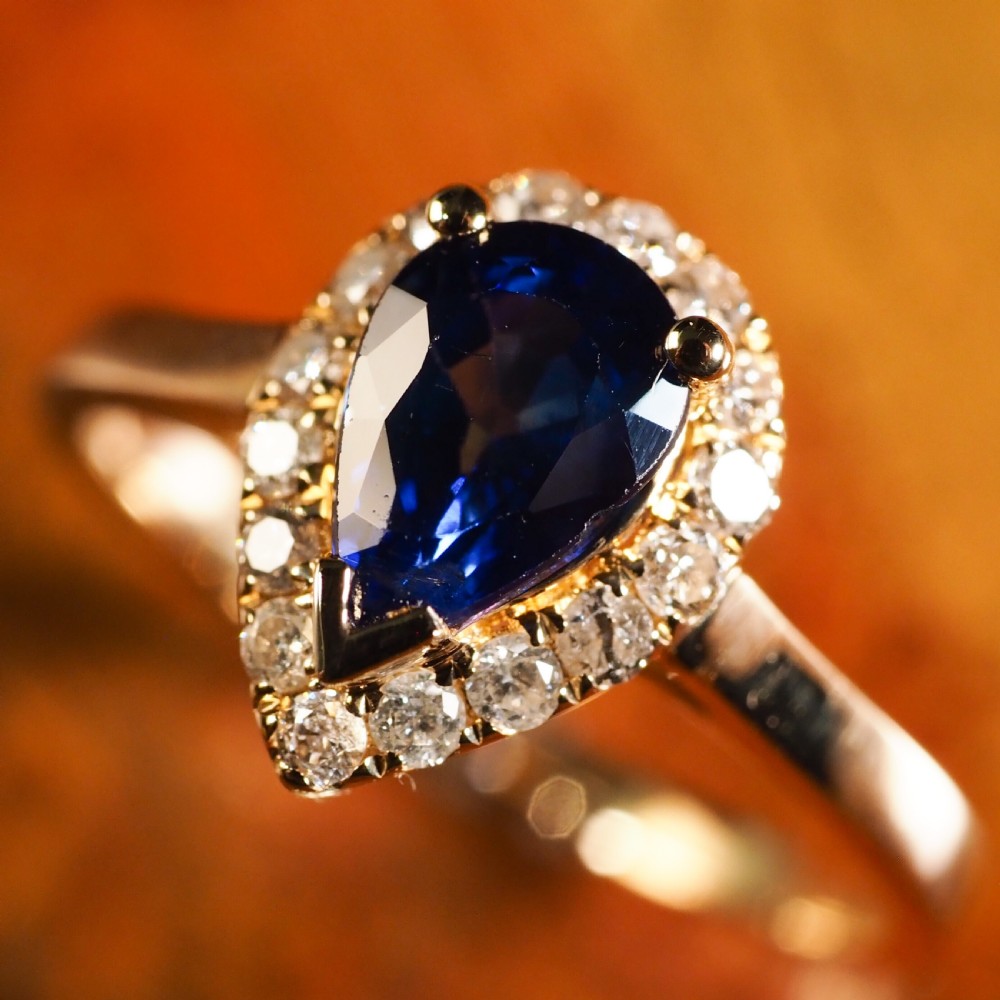 A Stunning 14K Gold Sapphire & Diamond Cluster Ring 1.06 Carat View IX
