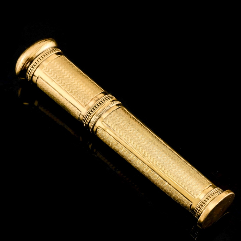 Antique French Solid Silver Gilt Large Etui Case with Engine Turning - 19th Century