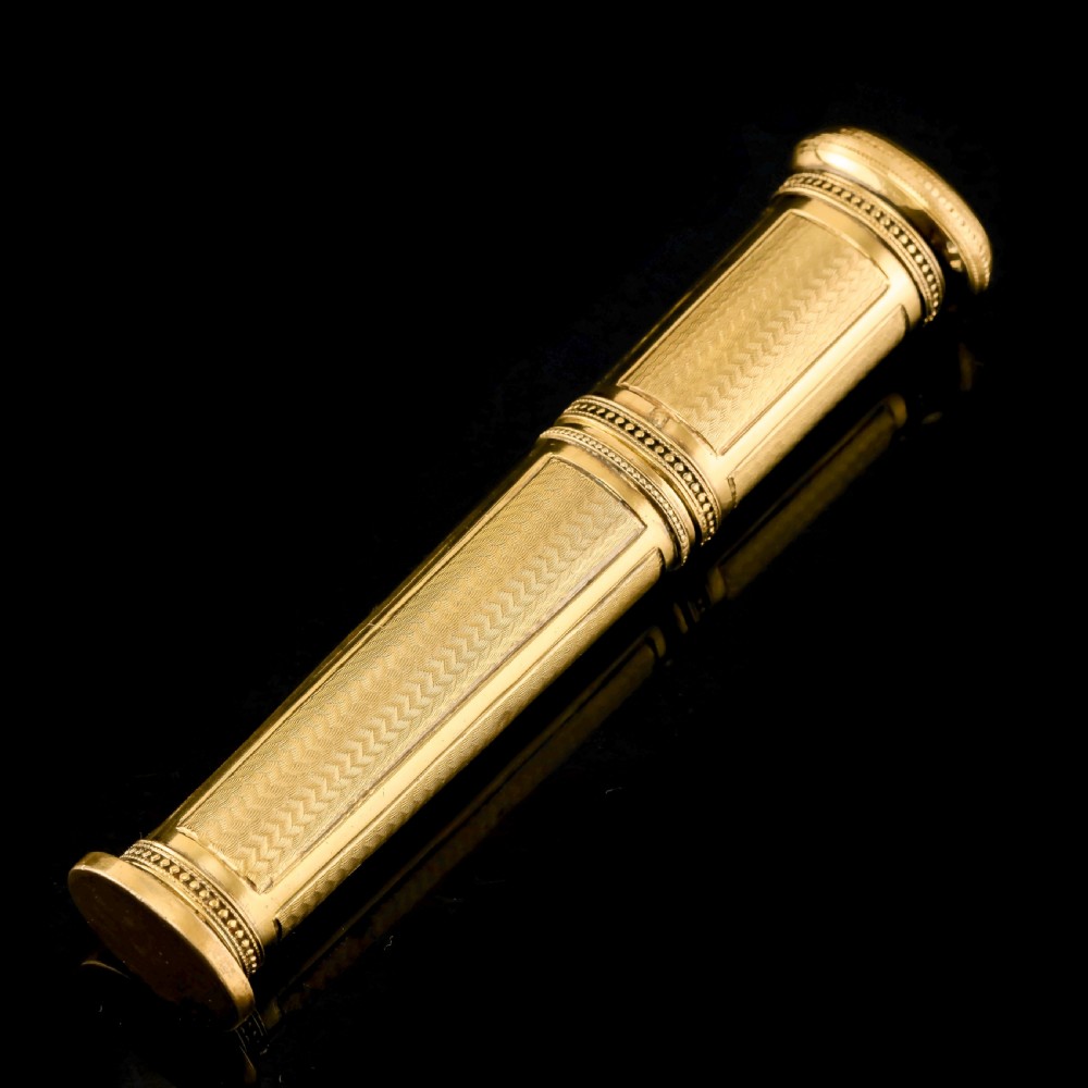 Antique French Solid Silver Gilt Large Etui Case with Engine Turning - 19th Century View II