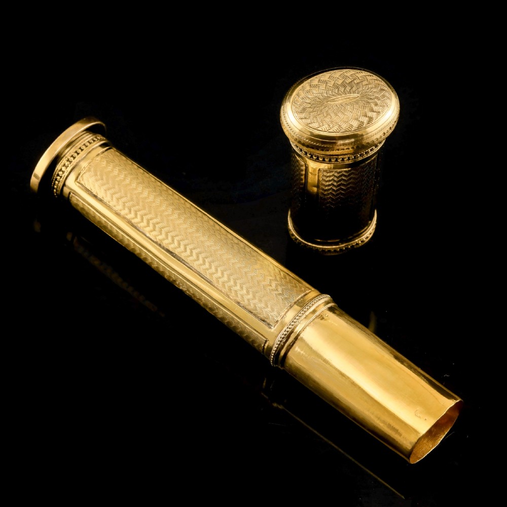 Antique French Solid Silver Gilt Large Etui Case with Engine Turning - 19th Century View IV