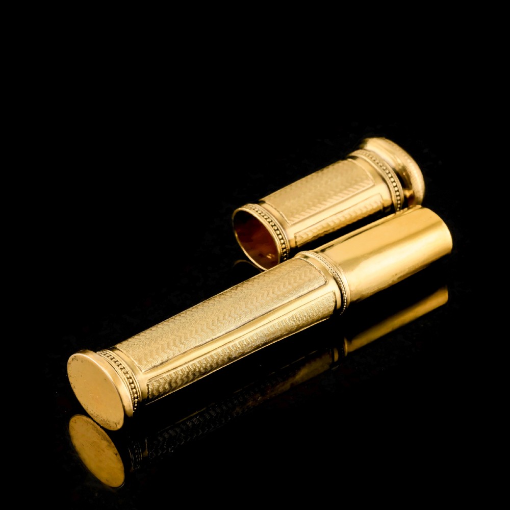 Antique French Solid Silver Gilt Large Etui Case with Engine Turning - 19th Century View VI