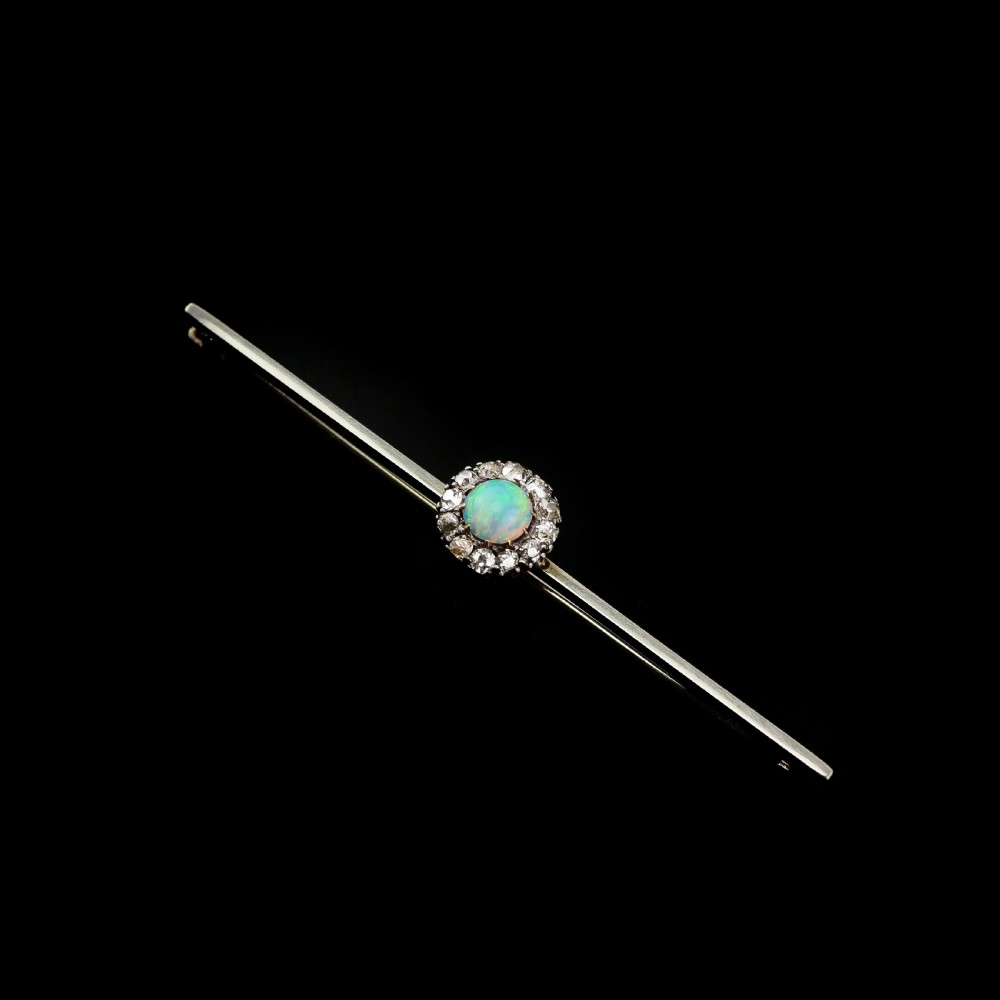 Antique 18K White Gold Opal & Diamond Cluster Pin Brooch - c.1910 View V