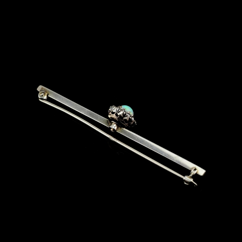 Antique 18K White Gold Opal & Diamond Cluster Pin Brooch - c.1910 View IX