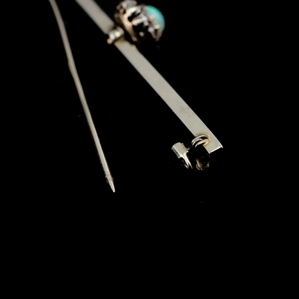Antique 18K White Gold Opal & Diamond Cluster Pin Brooch - c.1910 View X