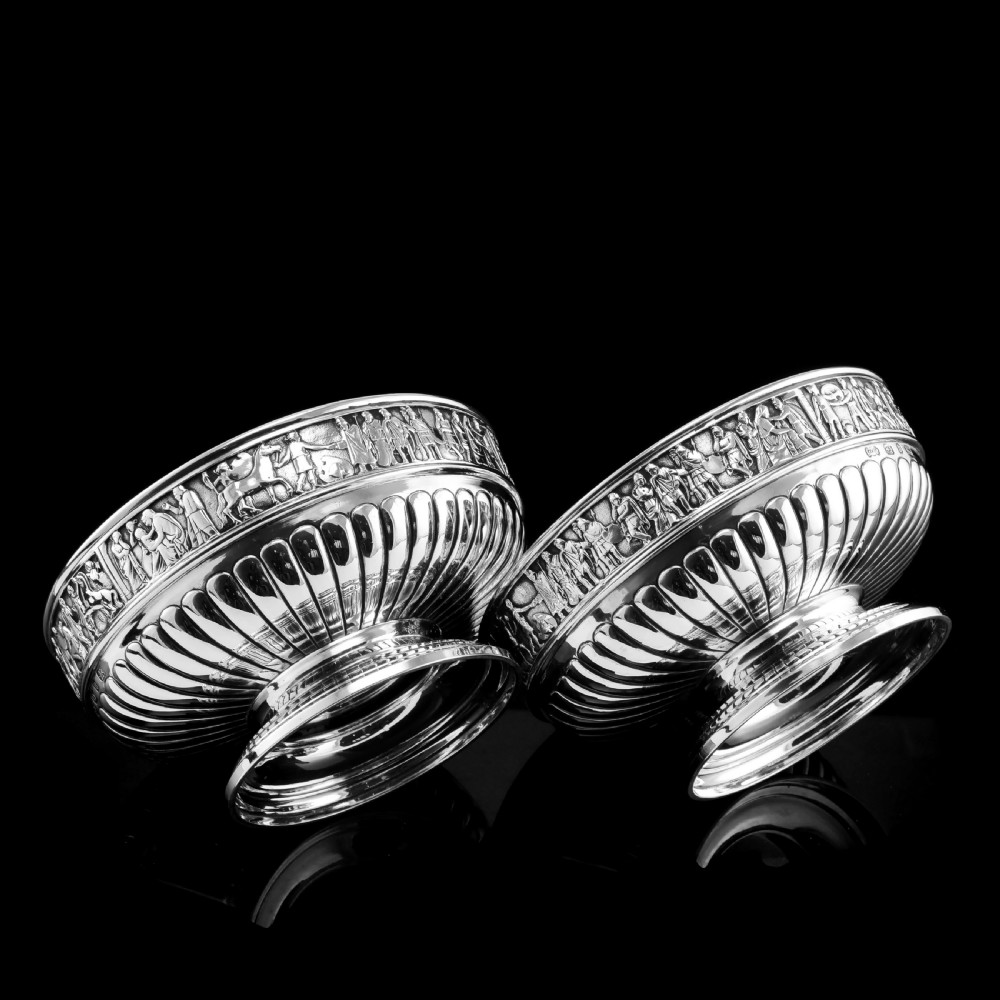 Antique English Large Solid Silver Bowls, Set of 3 with Roman Frieze - Elkington & Co 1895 View XXII