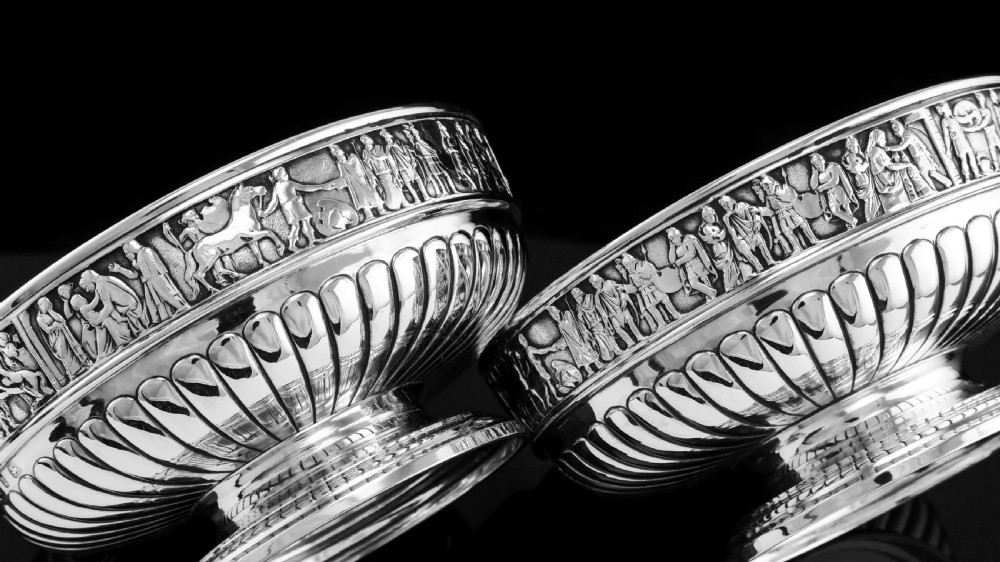 Antique English Large Solid Silver Bowls, Set of 3 with Roman Frieze - Elkington & Co 1895 View XXIII