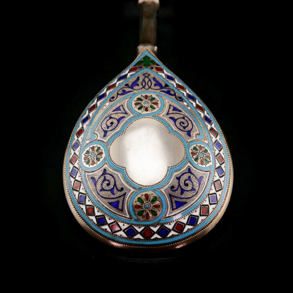 A Large Imperial Russian Solid Silver Enamel Champleve Spoon - Ivan Khlebnikov View II