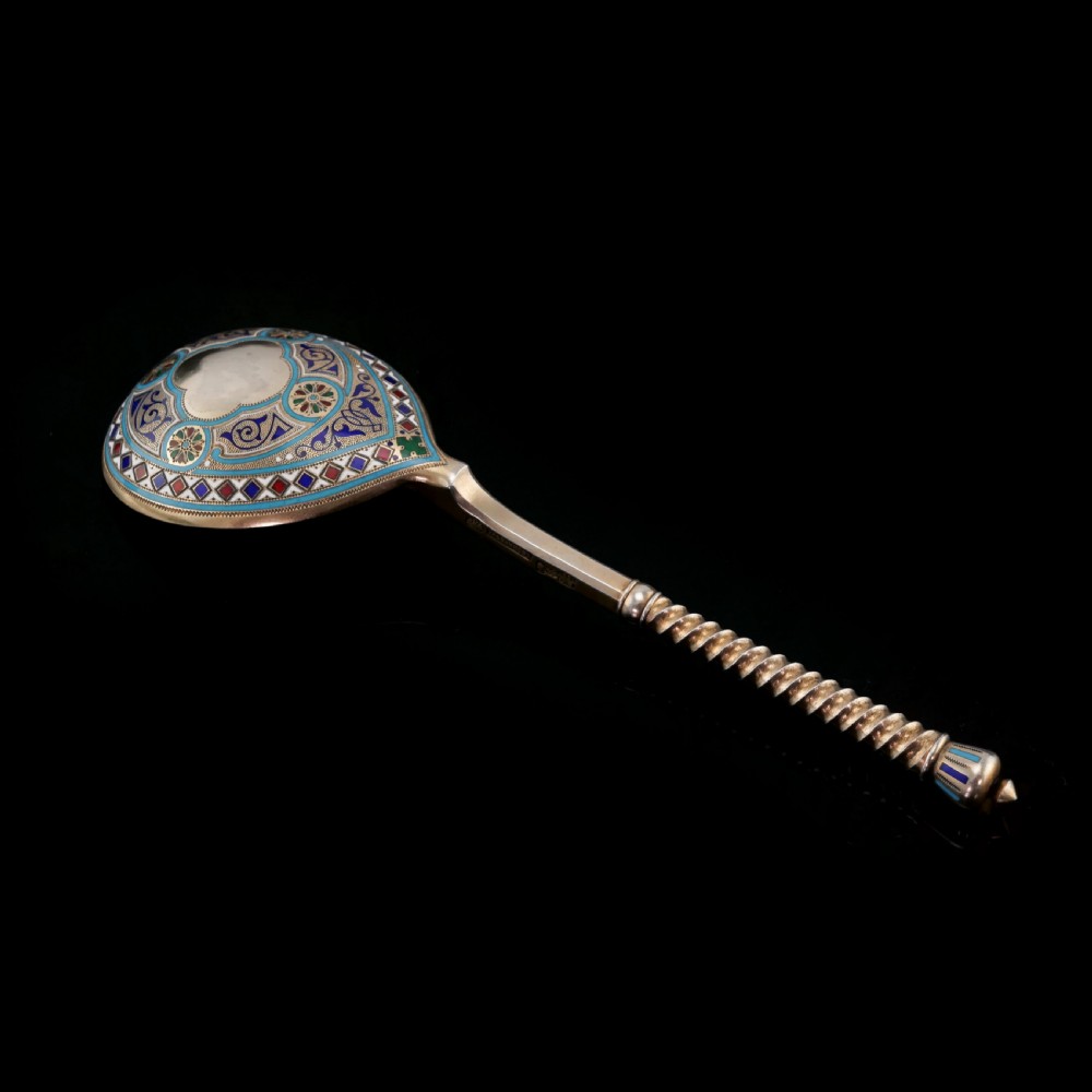 A Large Imperial Russian Solid Silver Enamel Champleve Spoon - Ivan Khlebnikov View IV