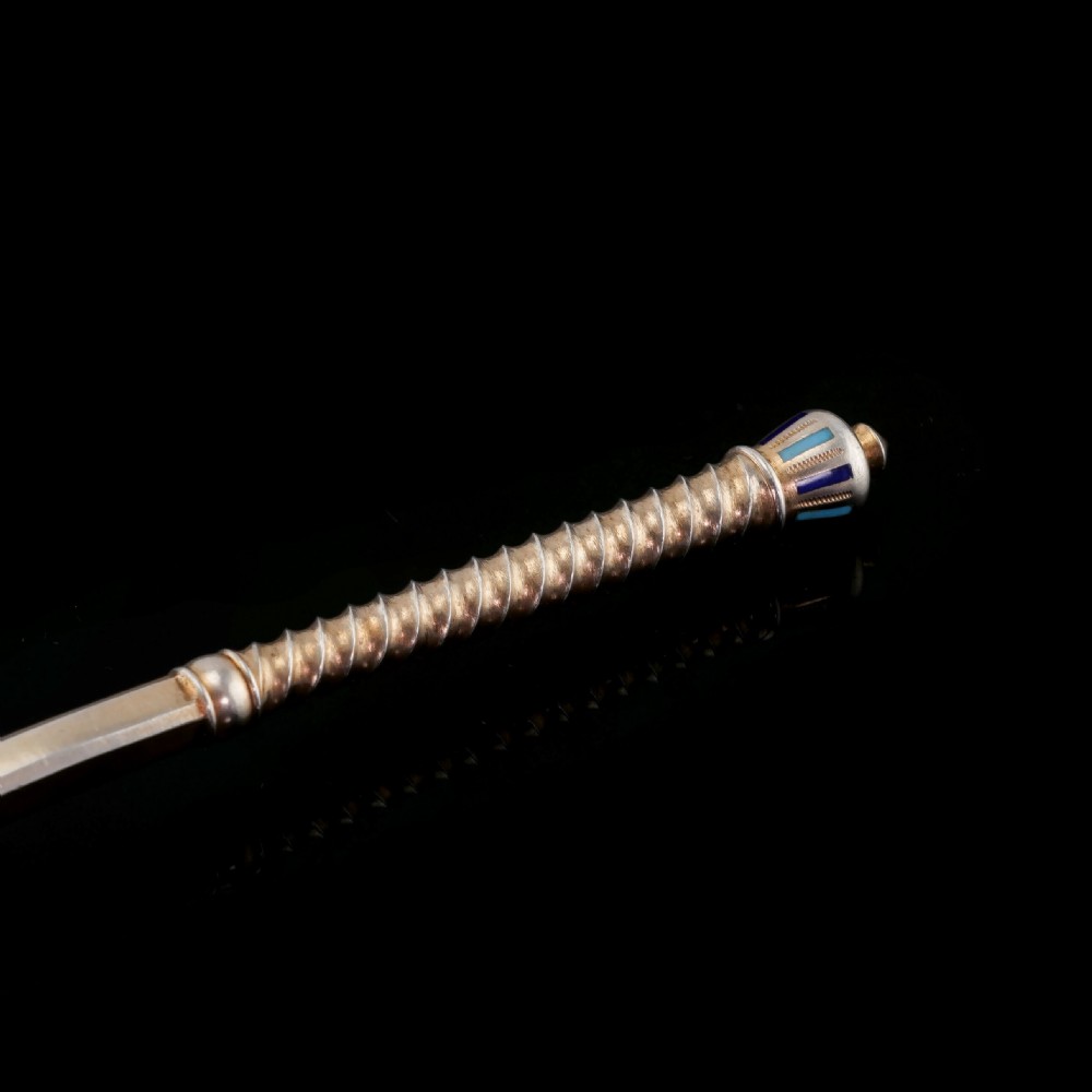 A Large Imperial Russian Solid Silver Enamel Champleve Spoon - Ivan Khlebnikov View XI