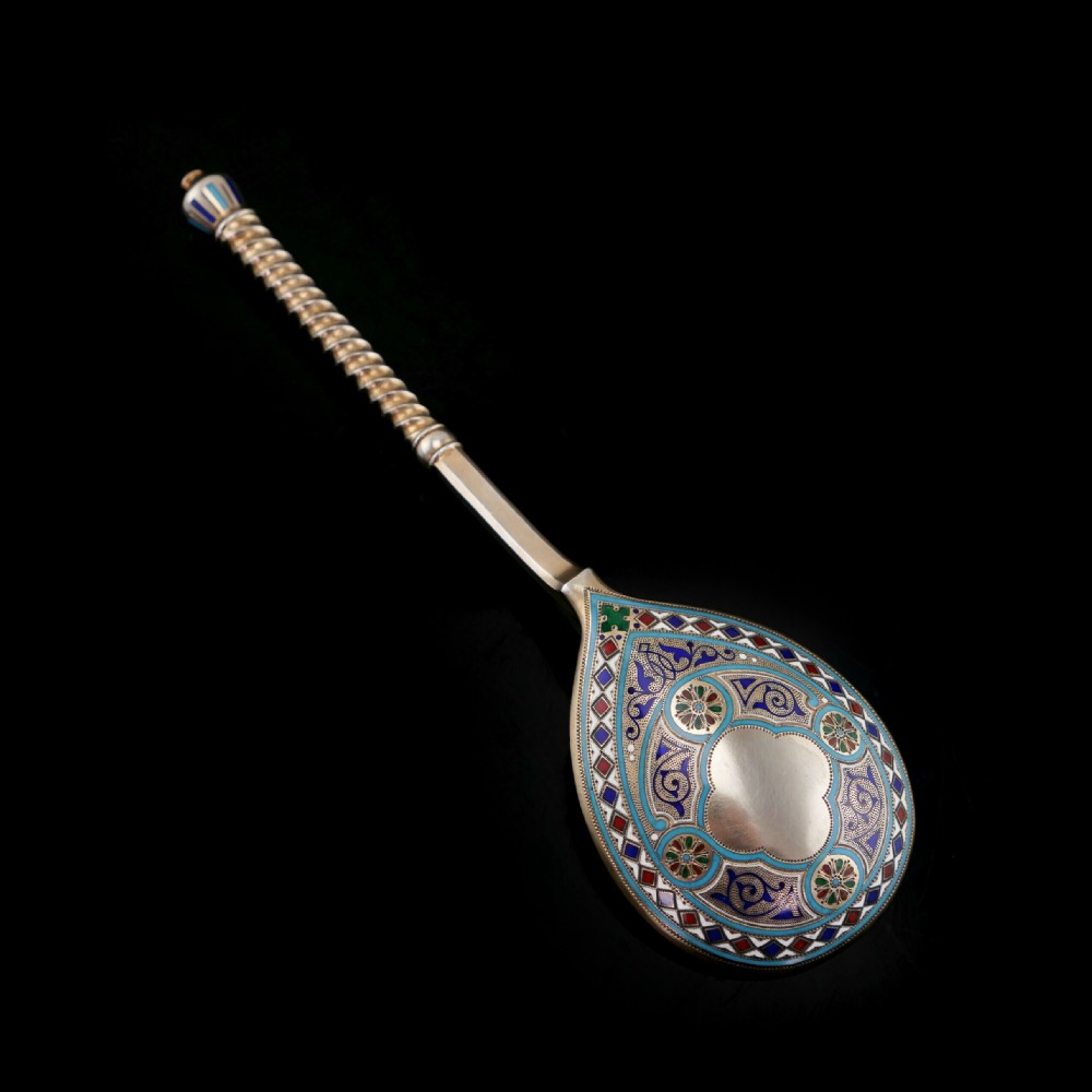 A Large Imperial Russian Solid Silver Enamel Champleve Spoon - Ivan Khlebnikov View XVI