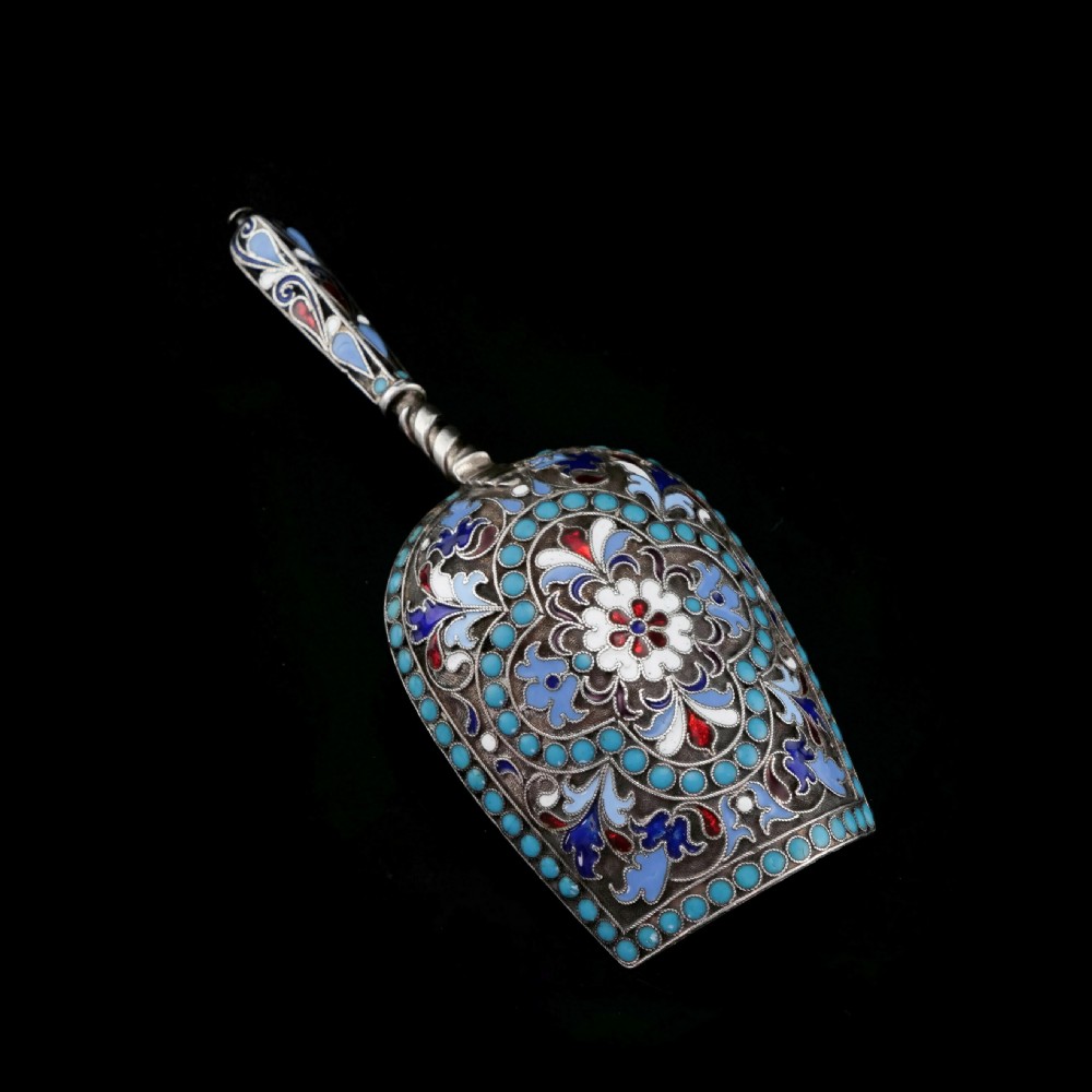 Antique Imperial Russian Solid Silver Enamel Cloisonne Caddy Spoon - Gustav Klingert 1891