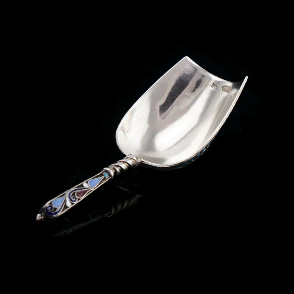 Antique Imperial Russian Solid Silver Enamel Cloisonne Caddy Spoon - Gustav Klingert 1891 View XVI