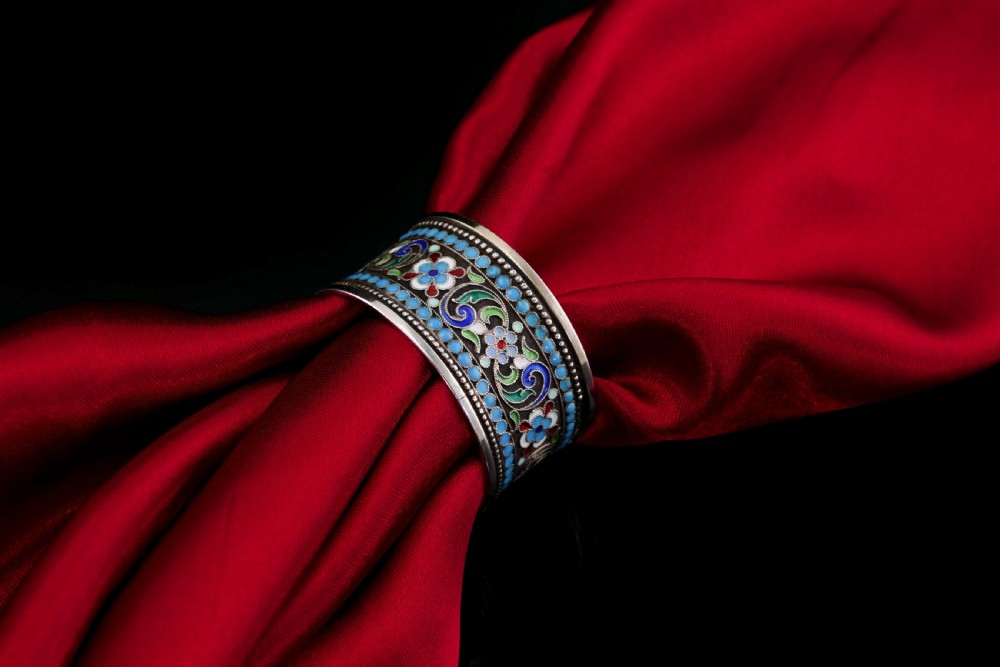 Antique Imperial Russian Solid Silver Cloisonne Enamel Napkin Ring - c1910 View XI