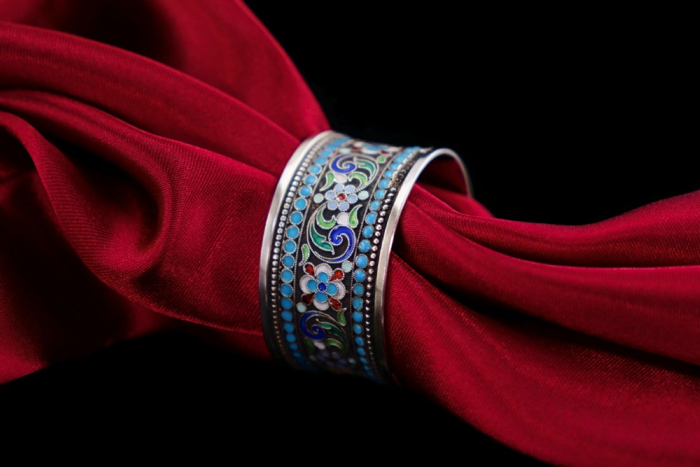 Antique Imperial Russian Solid Silver Cloisonne Enamel Napkin Ring - c1910 View XV
