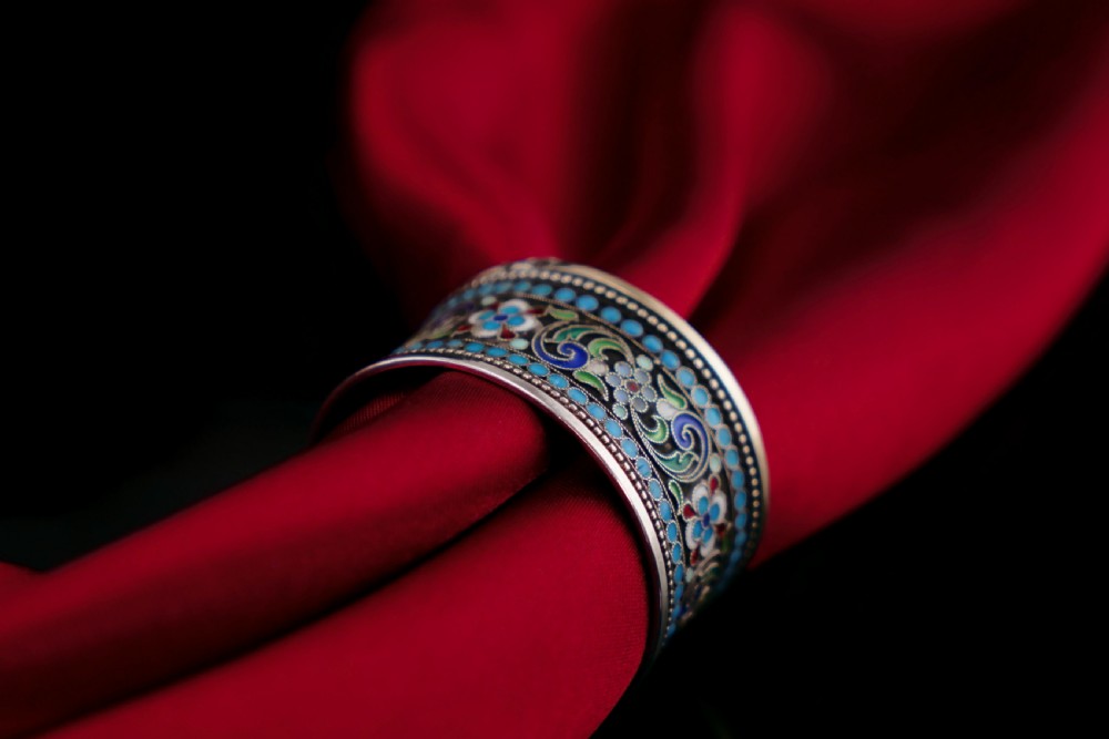 Antique Imperial Russian Solid Silver Cloisonne Enamel Napkin Ring - c1910 View XVII