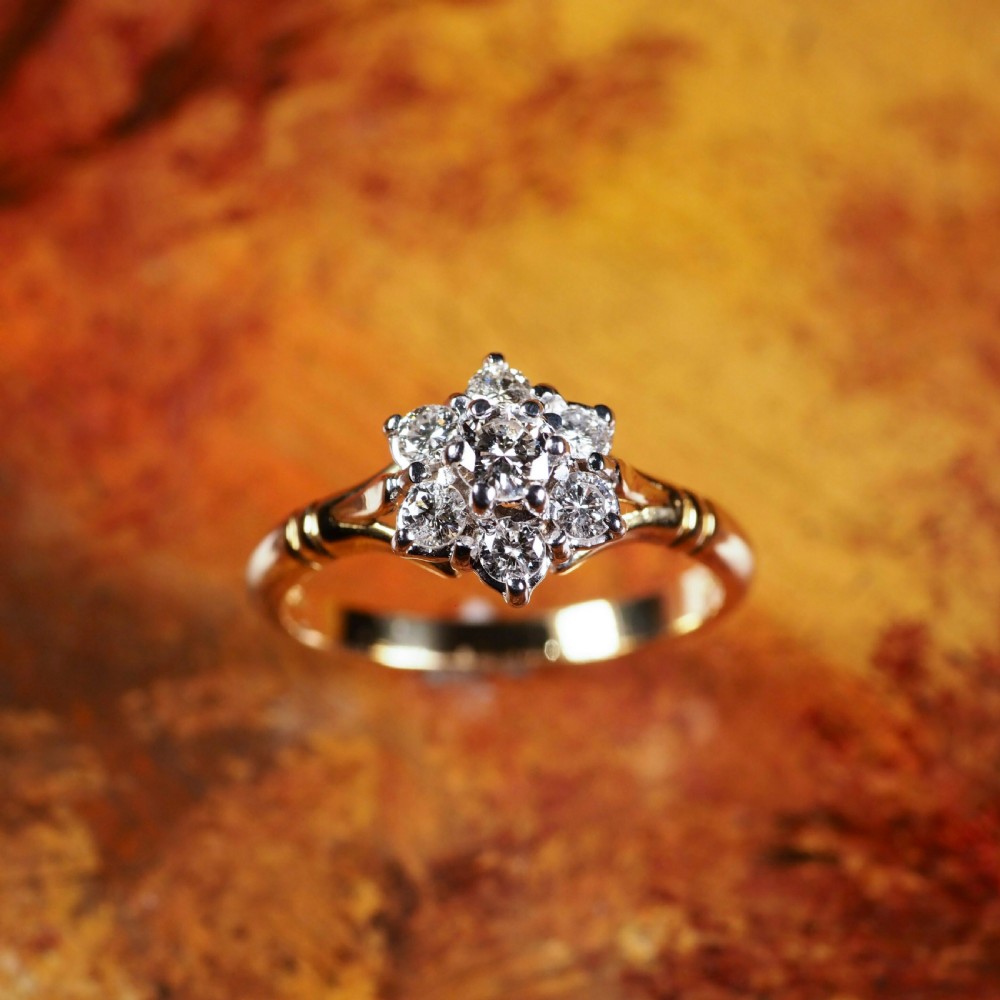 A Brilliant 18K Gold & Diamond Cluster/Flower Ring View X