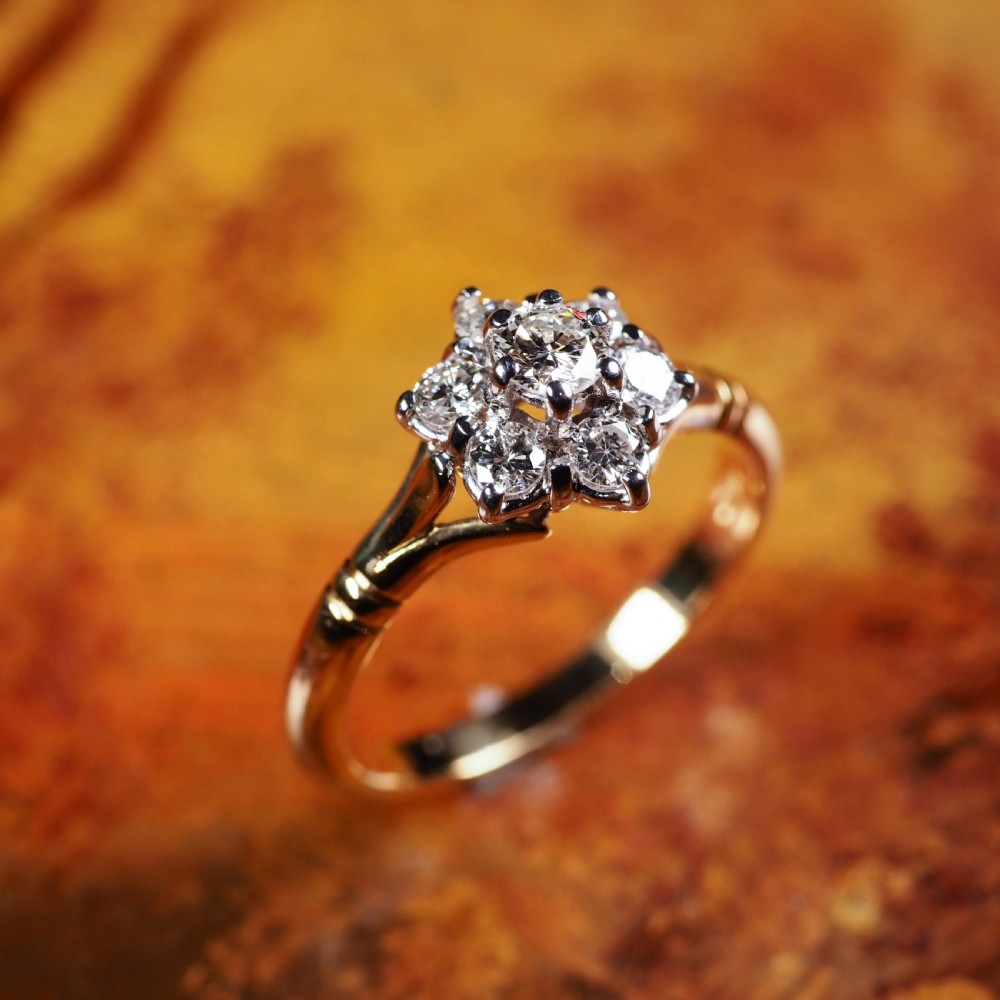 A Brilliant 18K Gold & Diamond Cluster/Flower Ring View XIV