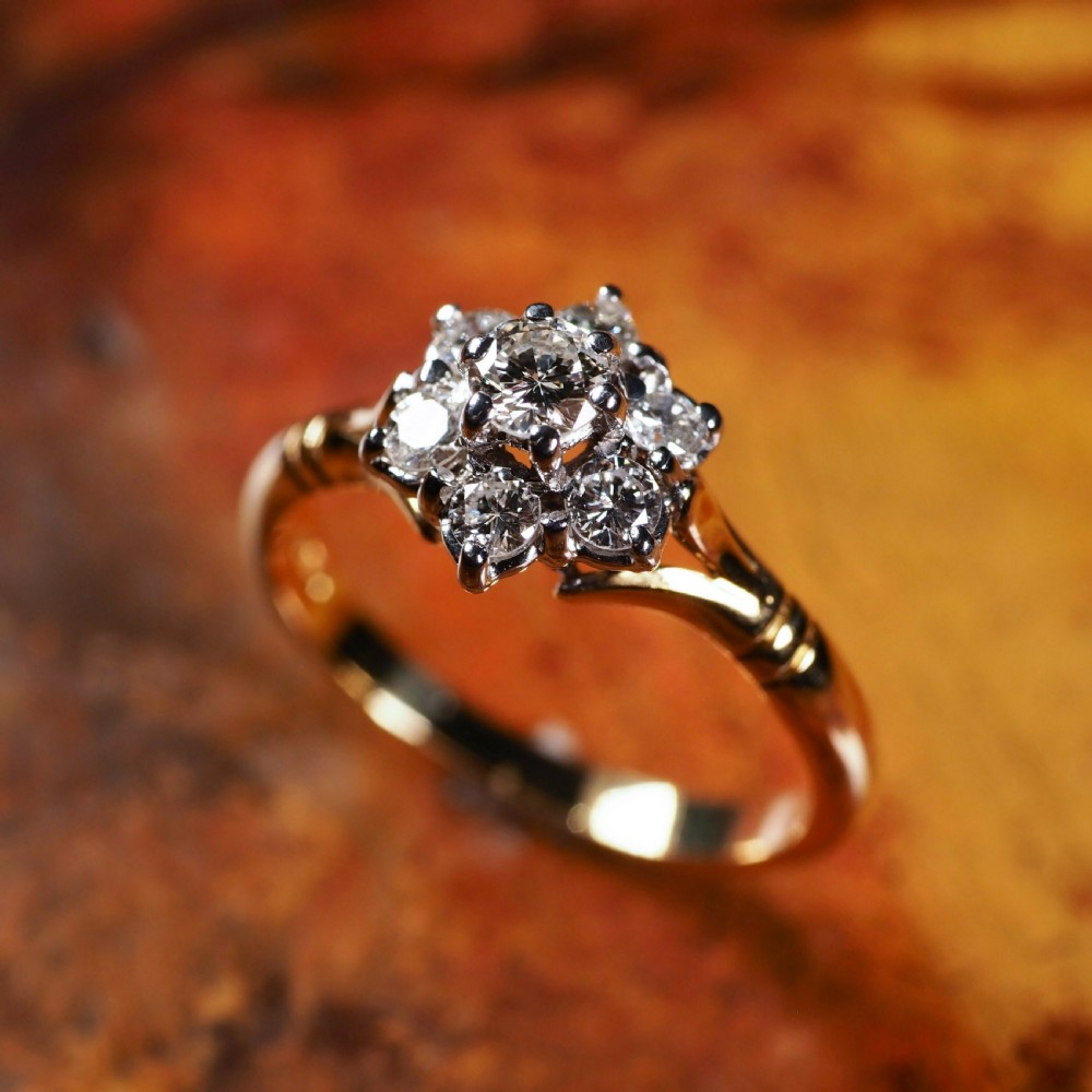 A Brilliant 18K Gold & Diamond Cluster/Flower Ring View XV