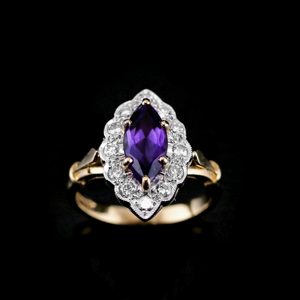 A Magnificent Vintage 18K Gold Large Amethyst & Diamond Marquise Ring View IV