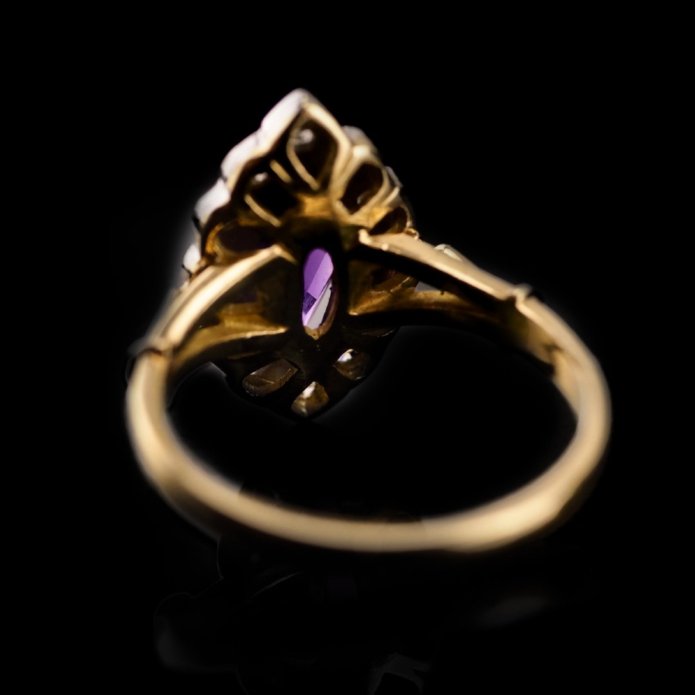 A Magnificent Vintage 18K Gold Large Amethyst & Diamond Marquise Ring View XIV