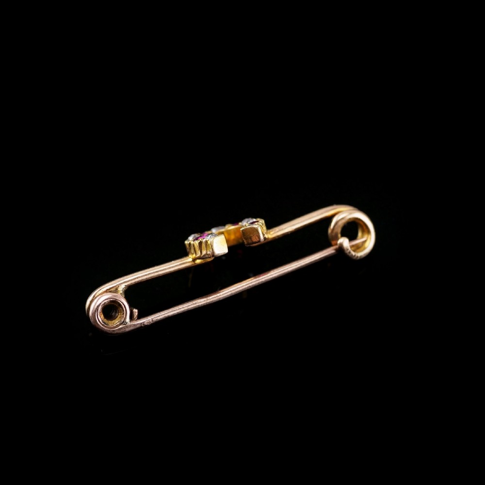 Stunning Antique 9K Gold Ruby & Diamond Horseshoe Brooch View VI