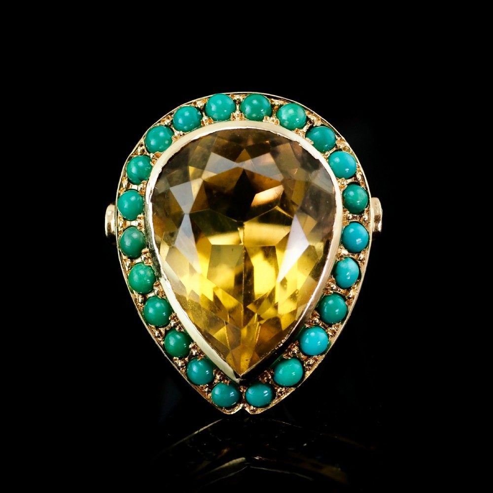 Huge Citrine (~17CT) and Turquoise 18K Gold Ring Pear Cut View VII