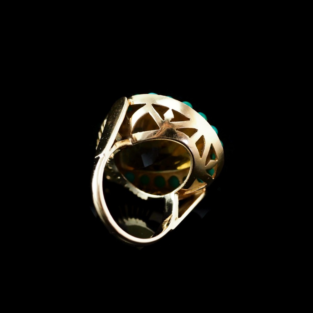 Huge Citrine (~17CT) and Turquoise 18K Gold Ring Pear Cut View XII