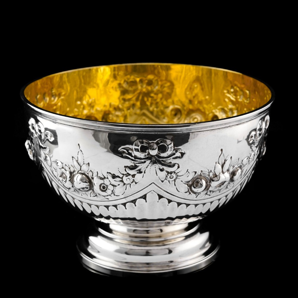 Antique Solid Silver Bowl with Victorian Decorations - Charles Stuart Harris 1895