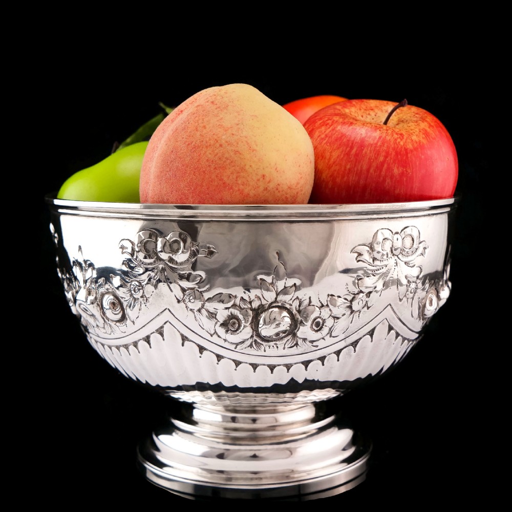 Antique Solid Silver Bowl with Victorian Decorations - Charles Stuart Harris 1895 View II