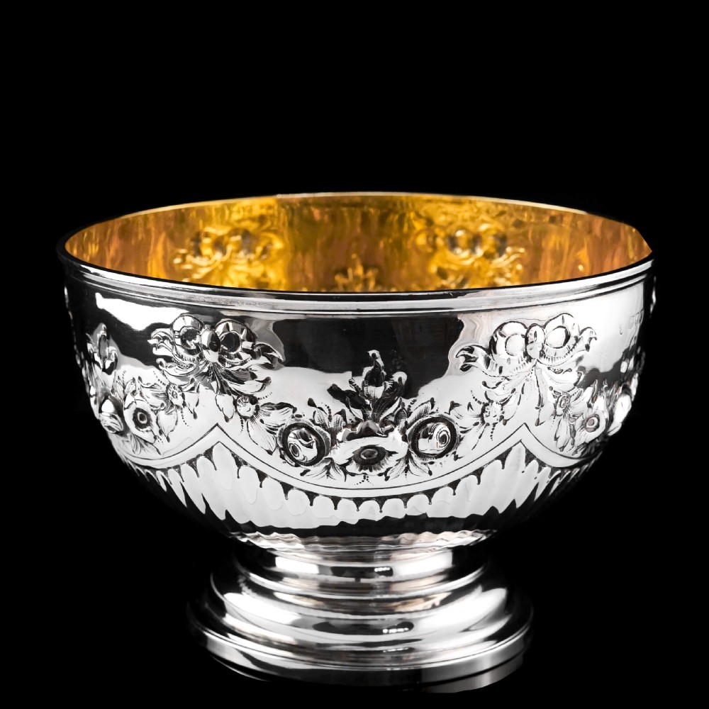 Antique Solid Silver Bowl with Victorian Decorations - Charles Stuart Harris 1895 View IV
