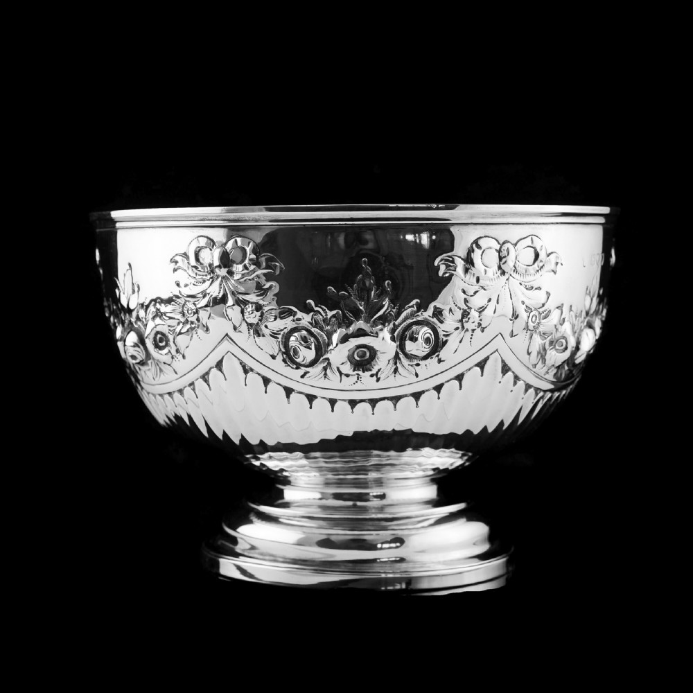Antique Solid Silver Bowl with Victorian Decorations - Charles Stuart Harris 1895 View V